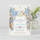 Boho Dream Catcher Feathers Blue Ivory Brown Einladung (Stehend Vorderseite)