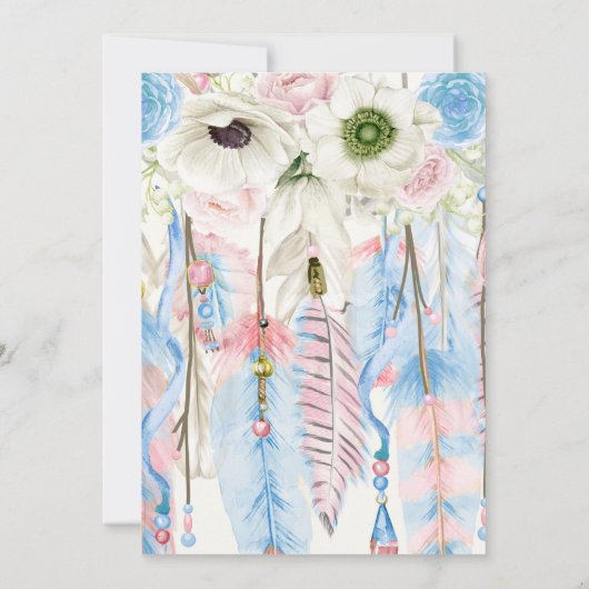 Boho Dream Catcher Feathers Blue & Pink Einladung (Rückseite)