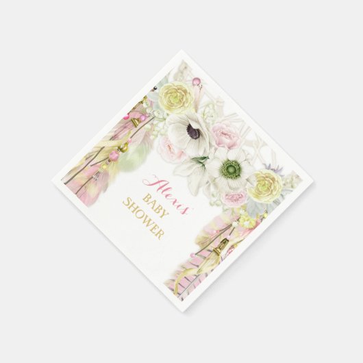 Boho Dream Catcher Feathers Pink Yellow Serviette (Ecke)