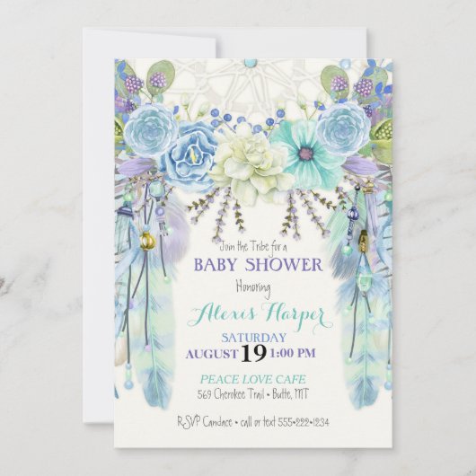 Boho Dream Catcher Federn Türkisblaue Minze Einladung (Vorderseite)