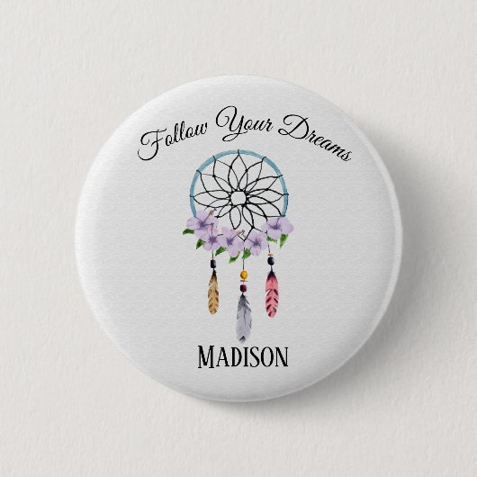 Boho Dream Catcher Floral Blume Feathers Tribal Button (Vorderseite)