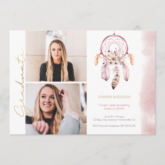 Boho Dream Catcher Gold Script Foto Abschluss Ankündigung (Vorderseite)