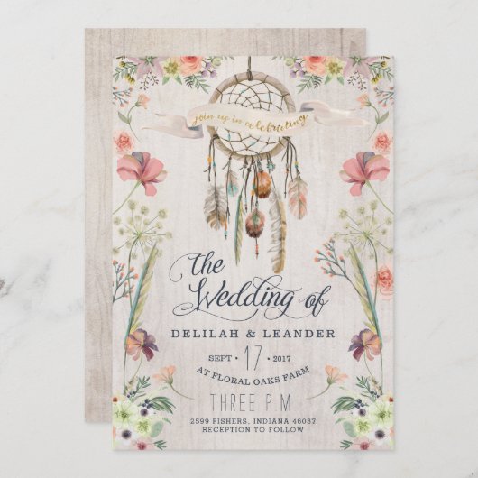 Boho Dream Catcher Hochzeit Einladung (Vorne/Hinten)
