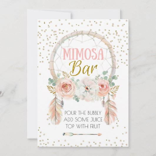 Boho Dream catcher Mimosa Bar Sign 12x18" Einladung (Vorderseite)