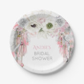 Boho Dream Catcher Pink Gray Feathers Crystals Pappteller (Vorderseite)