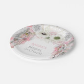 Boho Dream Catcher Pink Gray Feathers Crystals Pappteller (Schrägansicht)