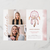 Boho Dream Catcher Rose Script Foto Abschluss Folieneinladung (Vorderseite)