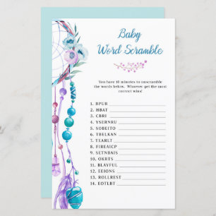 Boho Dreamcatcher Baby Dusche Word Scramble