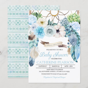 Boho Dreamcatcher Blue Baby Shower Einladung