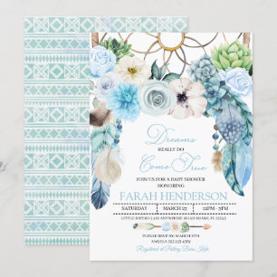 Boho Dreamcatcher Blue Baby Shower Einladung