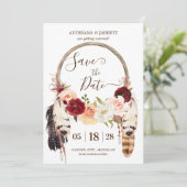 Boho Dreamcatcher Blush & Peach Rose Save The Date (Stehend Vorderseite)