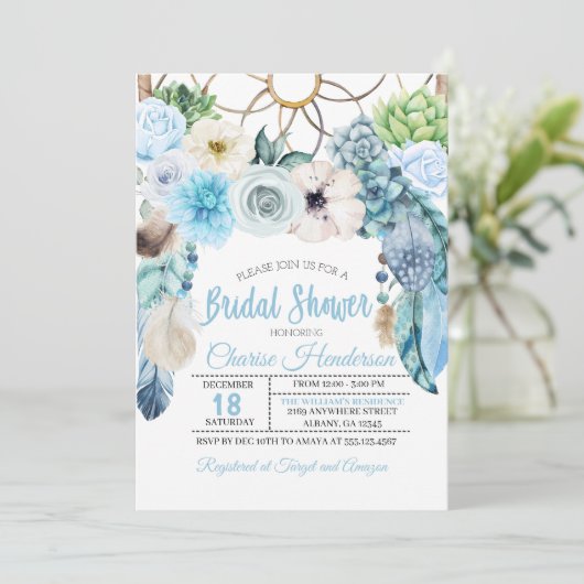 Boho Dreamcatcher Bridal Dusche Einladung (Stehend Vorderseite)