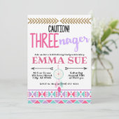 Boho Dreamcatcher Caution Dreischnager 3. Geburtst Einladung (Stehend Vorderseite)