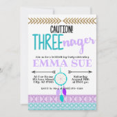 Boho Dreamcatcher Caution Dreischnager 3. Geburtst Einladung (Vorderseite)