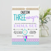 Boho Dreamcatcher Caution Dreischnager 3. Geburtst Einladung (Stehend Vorderseite)