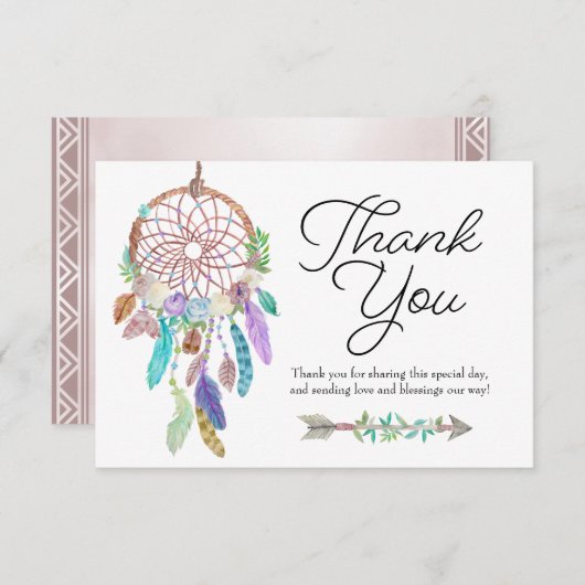 Boho Dreamcatcher Dusky Dankeschön Karte (Vorne/Hinten)