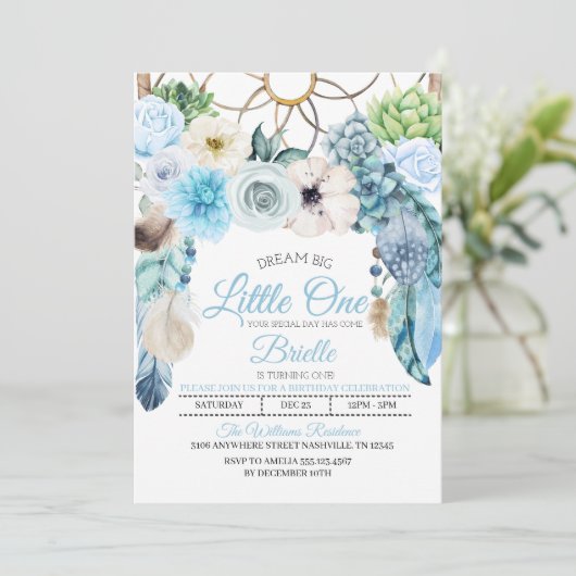 Boho Dreamcatcher Einladung zum Geburtstag (Stehend Vorderseite)