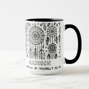 Boho Dreamcatcher Feathers Coloring Name Tasse