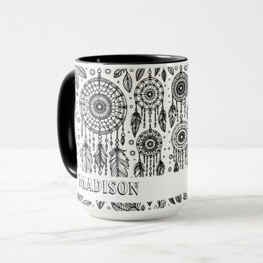 Boho Dreamcatcher Feathers Coloring Name Tasse (Vorderseite Links)