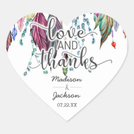 Boho Dreamcatcher & Feathers Liebe & Danke Herz-Aufkleber