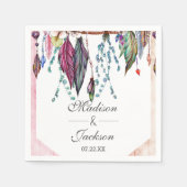Boho Dreamcatcher & Feathers Pink Monogram Wedding Serviette (Vorderseite)