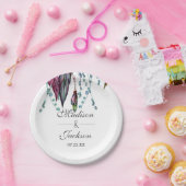 Boho Dreamcatcher & Feathers Pink Wedding Monogram Pappteller (Party)