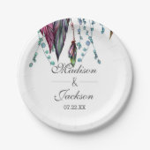 Boho Dreamcatcher & Feathers Pink Wedding Monogram Pappteller (Vorderseite)