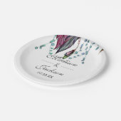 Boho Dreamcatcher & Feathers Pink Wedding Monogram Pappteller (Schrägansicht)