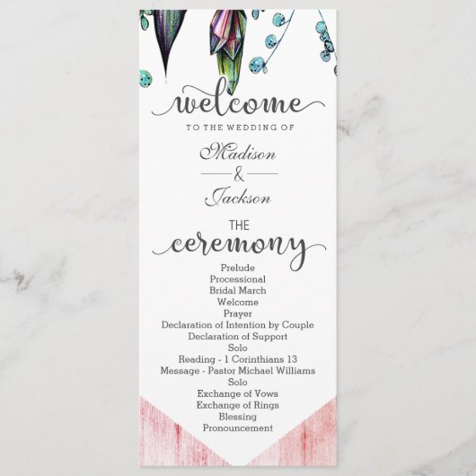 Boho Dreamcatcher & Feathers Pink Wedding Program Programm (Vorderseite)
