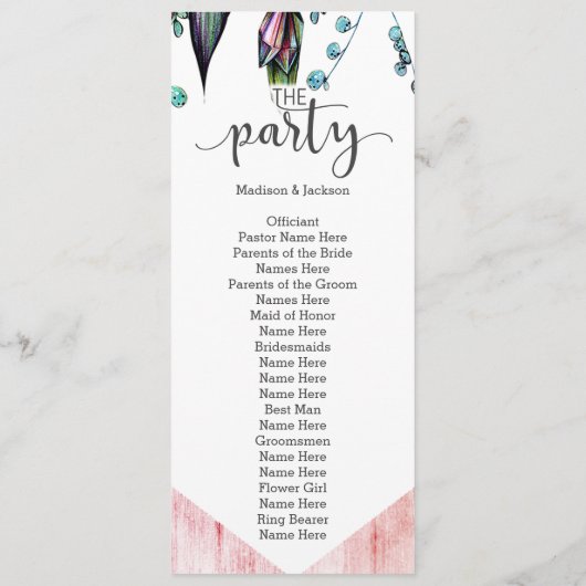 Boho Dreamcatcher & Feathers Pink Wedding Program Programm (Rückseite)