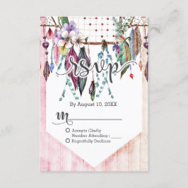 Boho Dreamcatcher & Feathers Pink Wedding RSVP
