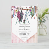 Boho Dreamcatcher & Feathers Wedding Einladung (Stehend Vorderseite)
