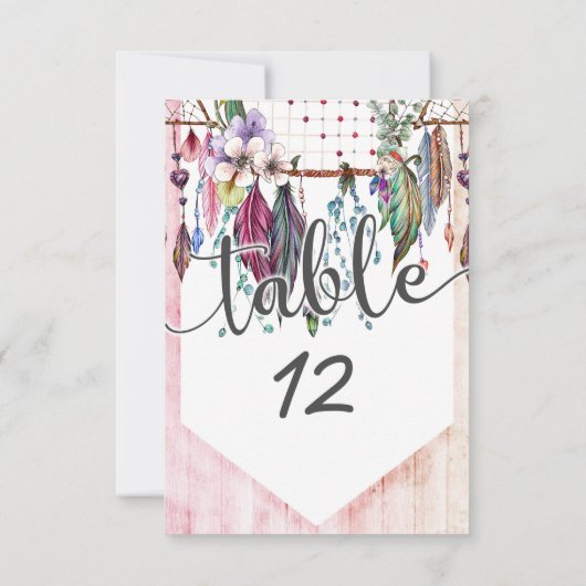 Boho Dreamcatcher & Feathers Wedding Tischnummern (Rückseite)