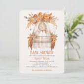 Boho Dreamcatcher Floral Girl Babybett Dusche Einladung (Stehend Vorderseite)