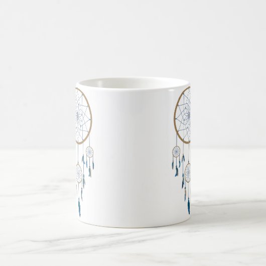 Boho Dreamcatcher Four Web Blue Feathers Kaffeetasse (Mittel)
