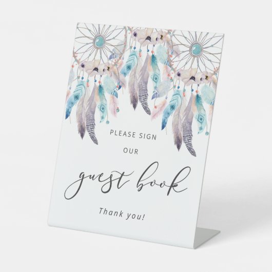 Boho Dreamcatcher Gästebuch-Zeichen für Babydusche Sockelschild (Vorderseite)