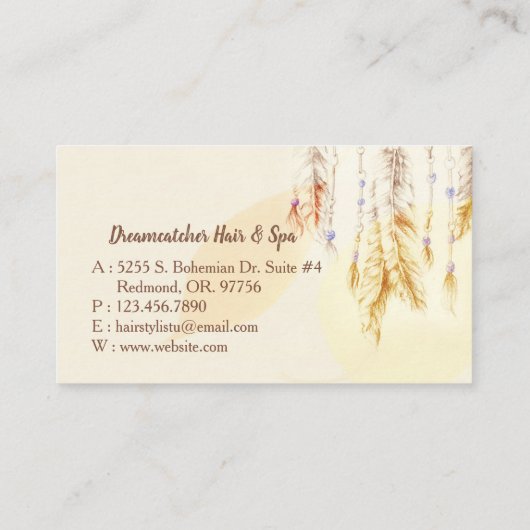 Boho Dreamcatcher Haar Stylist oder Therapeut Visitenkarte (Rückseite)