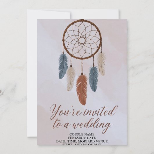Boho Dreamcatcher Hochzeitseinladung | Rustikale B Einladung (Vorderseite)