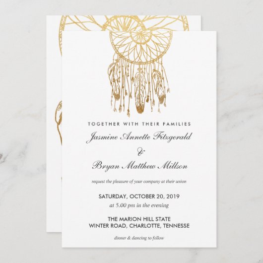 Boho Dreamcatcher Imitats Goldene Foil Paradies Einladung (Vorne/Hinten)