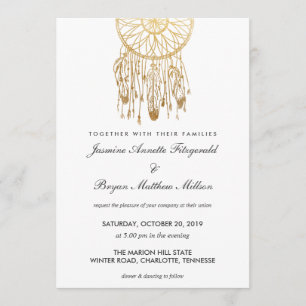 Boho Dreamcatcher Imitats Goldene Foil Paradies Einladung