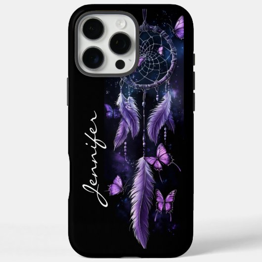 Boho Dreamcatcher Lila Feather Butterflies Case-Mate iPhone Hülle (Rückseite)