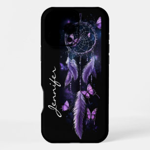 Boho Dreamcatcher Lila Feder Schmetterlinge iPhone 16 Pro Max Hülle