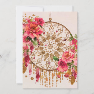 Boho Dreamcatcher Pink Gold Floral Feiertagskarte