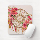Boho Dreamcatcher Pink Gold Floral Mousepad (Mit Mouse)