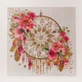 Boho Dreamcatcher Pink Gold Floral Puzzle (Vertikal)