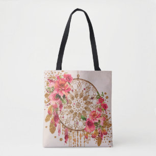 Boho Dreamcatcher Pink Gold Floral Tasche