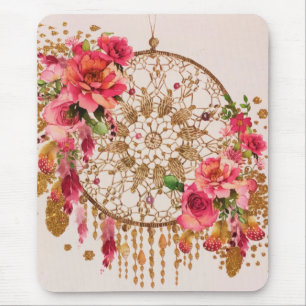 Boho Dreamcatcher Rosa Goldflora Mousepad