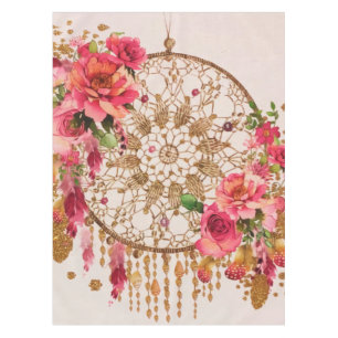 Boho Dreamcatcher Rosa Goldflora Tischdecke