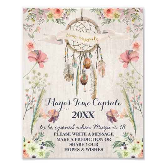 Boho Dreamcatcher Rustic Baby Shower Time Kapsel Fotodruck (Vorne)