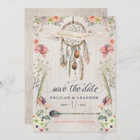 Boho Dreamcatcher speichert Datumskarten ohne Foto Save The Date (Vorne/Hinten)